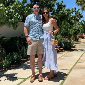 Blue and White linen wrap skirt